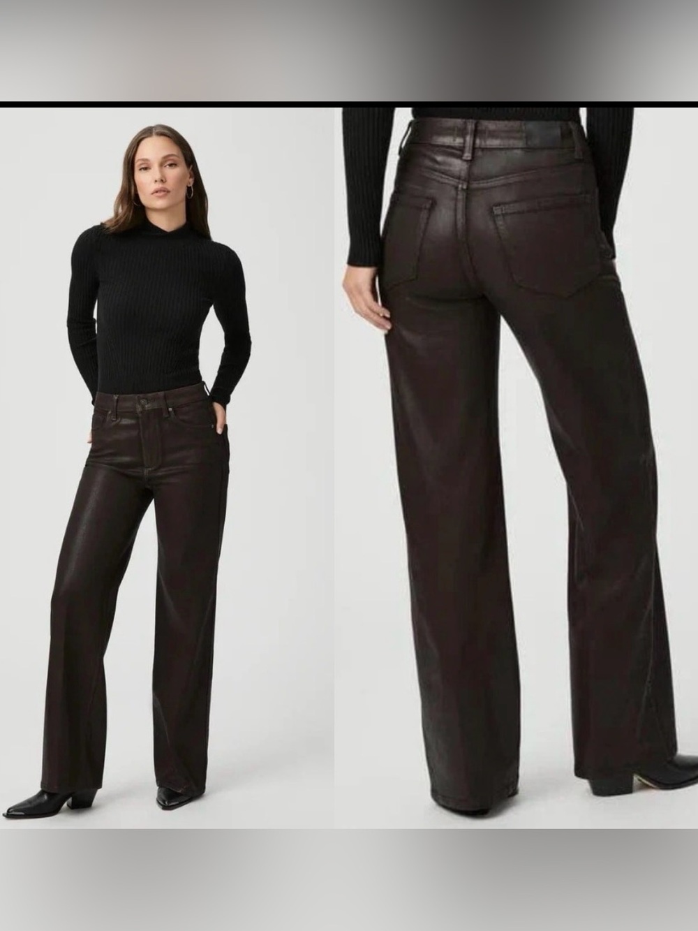New Paige Sasha Pant Luxe Coating in Dark Brown